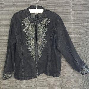 Norm Thompson Embroidered Black Jeans Jacket Size XL